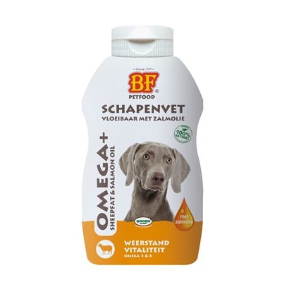BF Petfood flüssiges Schafsfett mit Lachsöl Detailansicht – Fellpflege-Ergänzung Nahaufnahme
