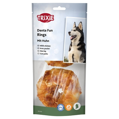 Trixie Denta Fun Kausnack Ringhähnchen für Hunde Detailaufnahme Textur