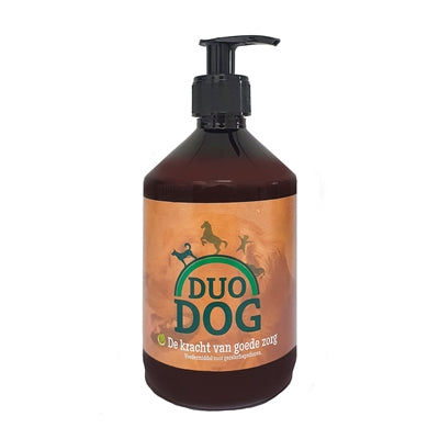 Duo Dog Hundefett-Ergänzung, Verpackung Rückseite mit Dosierungsanleitung