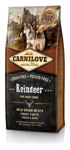 Carnilove Adult Hundefutter mit Rentier, Verpackung Rückseite mit Fütterungsempfehlung