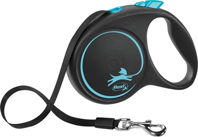 Flexi Rollleine Designband blau schwarz – Seitenansicht mit Band