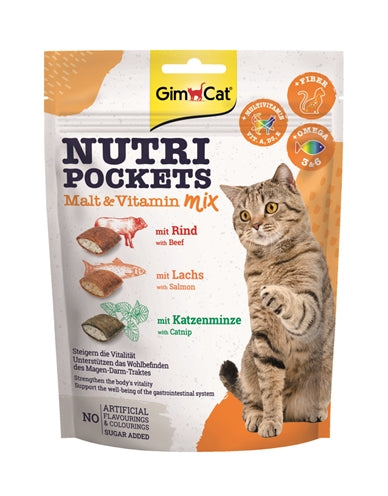 GimCat Nutri Pockets Malz-Vitamin-Mix – Knusprige Katzensnacks mit cremiger Füllung