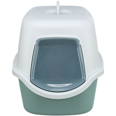 Trixie Katzentoilette Vico salbei weiss Detailansicht – Haubentoilette Aktivkohlefilter Nahaufnahme