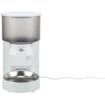 Trixie TX-C Smart Futterautomat Weiß Detailansicht – automatischer Futterspender Timer seitlich
