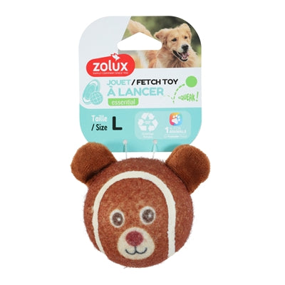 Zolux Tennisball Bär Detailansicht – lustiges Wurfspielzeug für Hunde