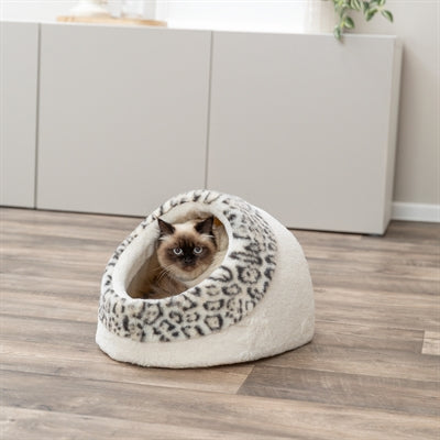 Trixie Leo Iglu creme Pantherdruck – Maße und Größenvergleich