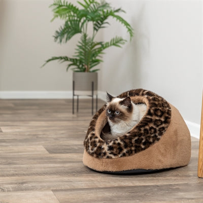Trixie Leo Iglu braun Pantherdruck – Maße und Größenvergleich