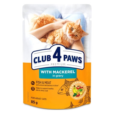 Club 4 Paws Premium Katzen-Nassfutter Makrele in Bratensoße für erwachsene Katzen