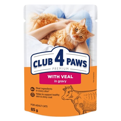 Club 4 Paws Premium Katzen-Nassfutter Kalbfleisch in Bratensoße für erwachsene Katzen