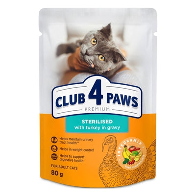 Club 4 Paws Premium Nassfutter für sterilisierte Katzen Truthahn in Soße