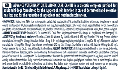Advance Vet Diet Atopic Mini Hundefutter empfindliche Haut Kroketten Nahaufnahme
