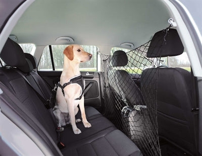 Trixie Autogitter schwarz Schutz für Hunde Einbauansicht im Fahrzeug