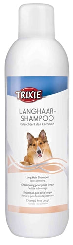 Trixie Langhaarhunde-Shampoo Flasche Rückseite mit Inhaltsstoffen