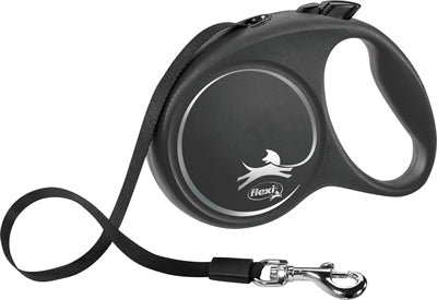 Flexi Rollleine schwarzes Designband für Hunde – Frontansicht