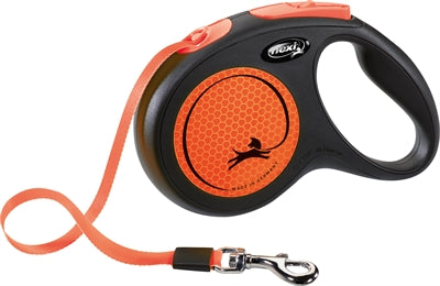 Flexi Rollleine New Classic Neonband Schwarz Orange – Hundeleine Frontansicht