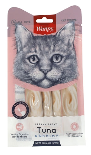 Wanpy Cremige Leckerbissen Thunfisch-Garnele – Cremiger Katzensnack zum Schlecken