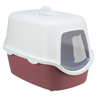 Trixie Katzentoilette Vico in Altrosa und Weiß – Haubentoilette mit Schwingtür
