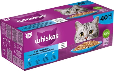 Whiskas Adult Multipack Katzenfutter Fischauswahl in Gelee Nassfutter Beutel