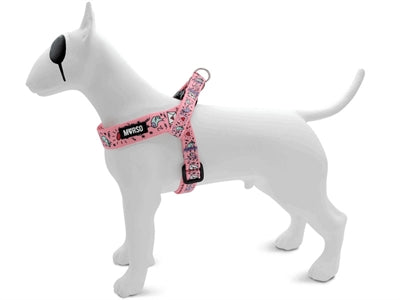 Morso Mini-Hundegeschirr Süßes Zwitschern Rosa recycelt seitliche Ansicht angelegt