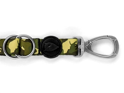 Morso verstellbare Hundeleine Vollmetall Hund Braun recycelt Detailansicht Karabiner Ringe