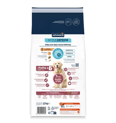 Advance Maxi Senior Hundefutter Rückseite Inhaltsstoffe – Trockenfutter große Rassen Senior Analyse