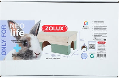 Zolux Neolife Holzhaus Kaninchen Grün Frontansicht – Kleintier Holzhäuschen Versteck Käfig natur