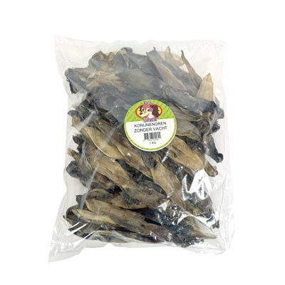 Petsnack Kaninchenohren ohne Fell Detailansicht – natürlicher Kausnack Hund Nahaufnahme
