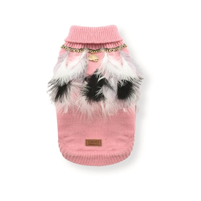 Croci Hundepullover Federn rosa/weiß – Rückenansicht Federdetail
