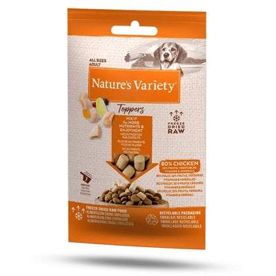 Natures Variety gefriergetrocknete Toppers Huhn Detailansicht – Futterergänzung Verpackung Rückseite