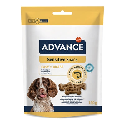 Advance Sensitive Snack Rückseite – Inhaltsstoffe und Fütterungsempfehlung für Hunde