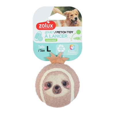 Zolux Tennisball Faultier Detailansicht – weiches Plüschtier mit Ball für Hunde