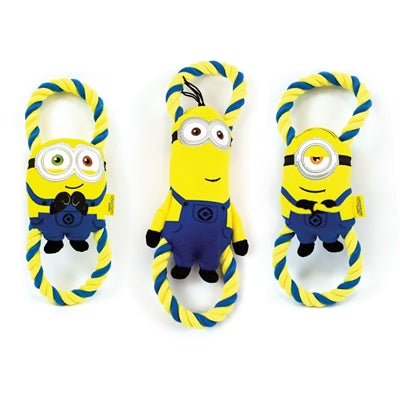 Minions Trio Plüsch-Hundespielzeug – Detailansicht Figuren und Seilverbindung