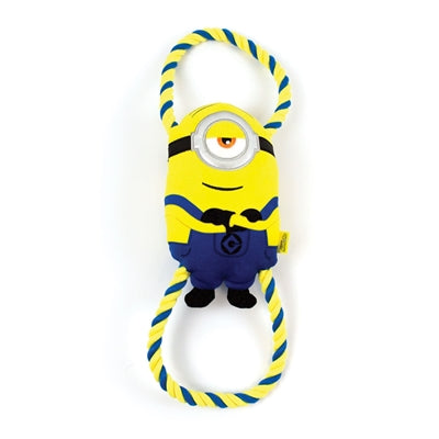 Minions Plüsch Stuart auf Floß-Seil – robustes Hundespielzeug zum Kauen und Ziehen