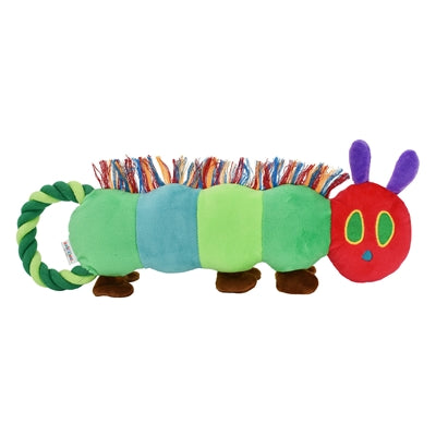 Eric Carle Plüsch Raupe Nimmersatt mit Zahnseide – buntes Hundespielzeug zum Ziehen