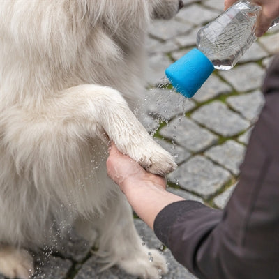 Trixie mobile Hundedusche für unterwegs – Anwendungsbeispiel mit Flasche
