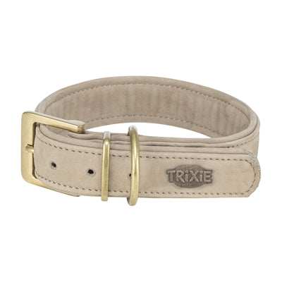 Trixie Hundehalsband reines Leder hellgrau elegant Frontansicht