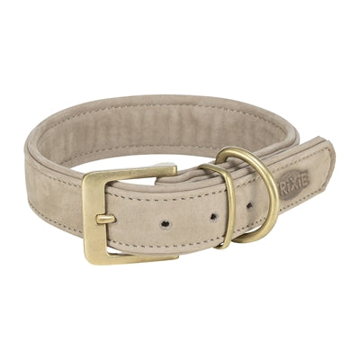 Lederhalsband Trixie Hund hellgrau Schnalle Seitenansicht