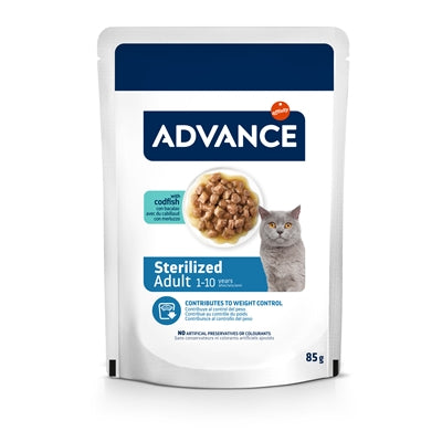 Advance Nassfutter für sterilisierte Katzen mit Kabeljau – Premium-Katzennahrung
