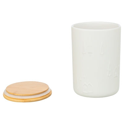 Trixie Hundesnack Aufbewahrung Keramik weiß geöffnet mit Holzdeckel