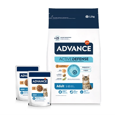Advance Adult Katzenfutter Huhn und Reis mit 2 Nassfutter-Beuteln Huhn