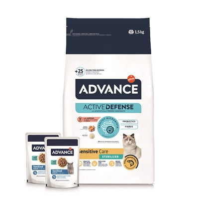 Advance Sterilized Sensitive Katzenfutter Lachs mit 2 Kabeljau-Beuteln