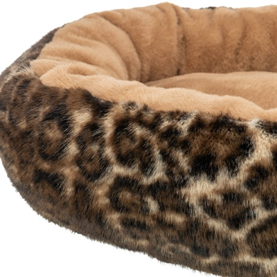 Hunde-Donut-Korb Trixie Leo rund Panther-Druck braun Seitenansicht
