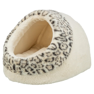 Trixie Leo Katzenhöhle Iglu Plüsch creme mit Pantherdruck – Frontansicht