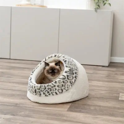 Trixie Katzenkorb Iglu Leo Plüsch Creme / Pantherdruck