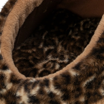 Katzen-Iglu Leo Trixie braun Panther-Print – Nahaufnahme Material