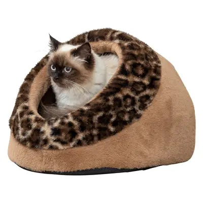 Trixie Katzenkorb Iglu Leo Plüsch Braun / Pantherdruck