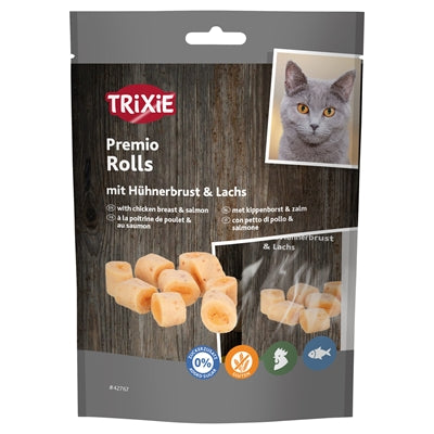 Trixie Premio Rollen mit Hühnerbrust und Lachs Katzensnack – Frontansicht