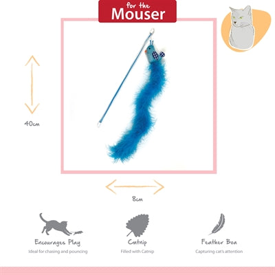Happy Pet Vogel Angelrute Detail blau – interaktives Spielzeug zum Jagen für Katzen