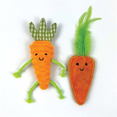 Happy Pet Möhren mit Katzenminze – 2er-Set Plüsch-Karotten mit Luffa-Textur für Katzen