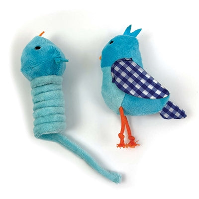 Happy Pet Tabby Patch Vogel blau – weiches Katzenspielzeug-Set mit Vogeldesign